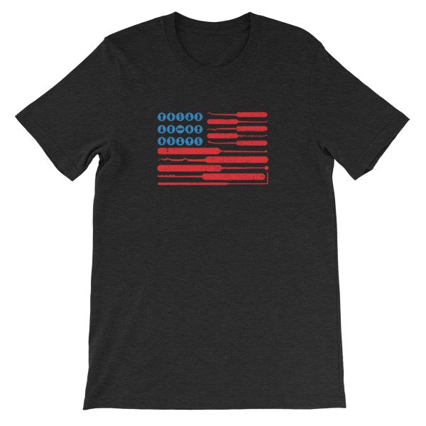 Distressed Lockpick Flag Unisex T-Shirt | Hacker Apparel - Image 3